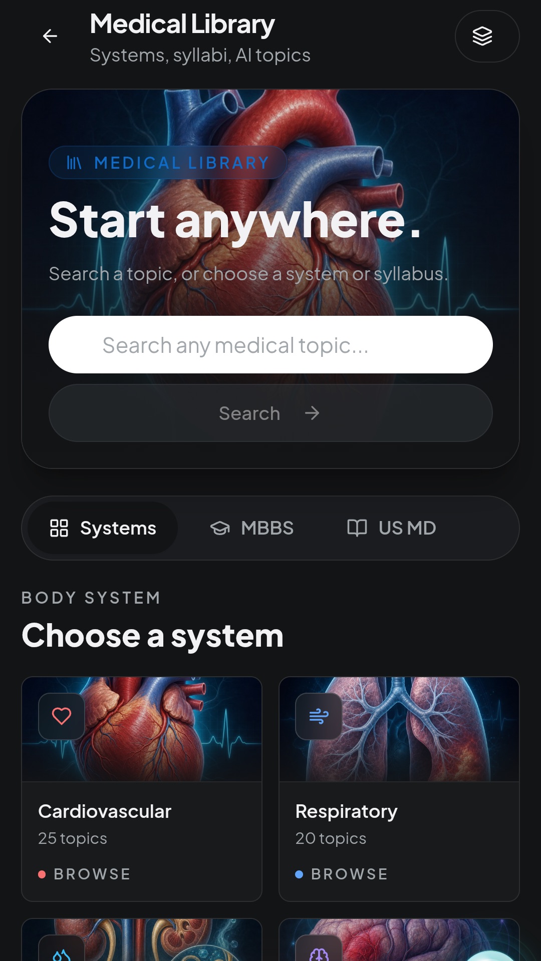 Curovana Simulation medical library by body system