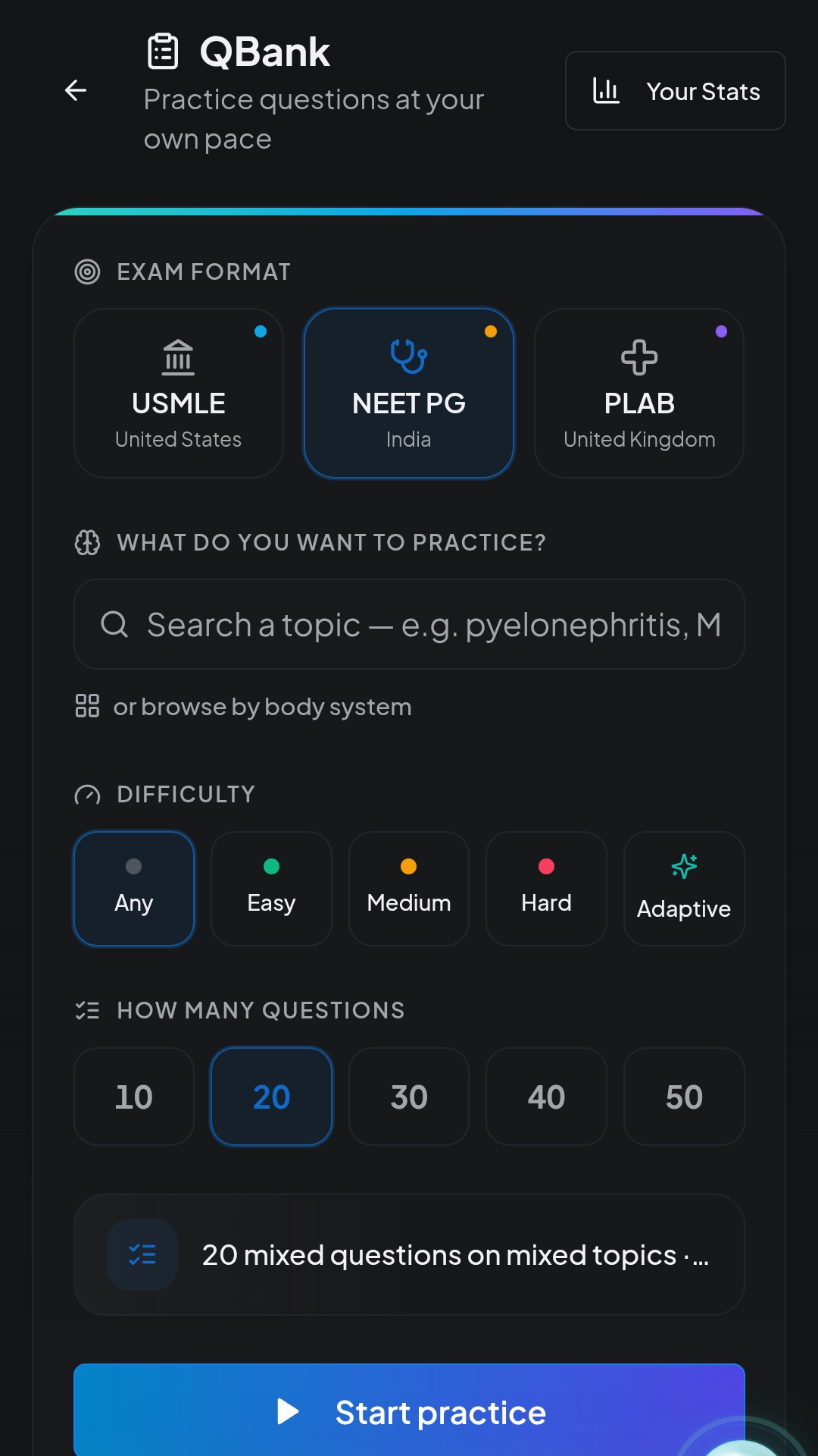 Curovana Simulation QBank for USMLE, NEET PG and PLAB practice